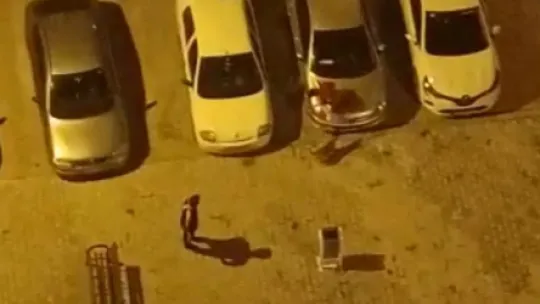 Köpeği çocukların üstüne saldı, korkan çocuk otomobilin üstüne çıktı