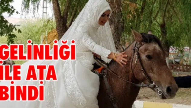 Gelinliği ile ata bindi