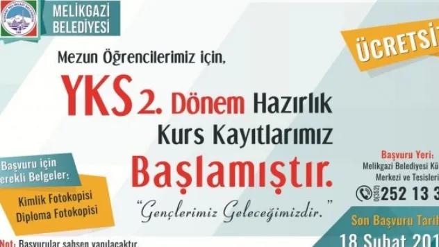 Melikgazi Belediyesi YKS 2. dönem kurs kayıtları başladı