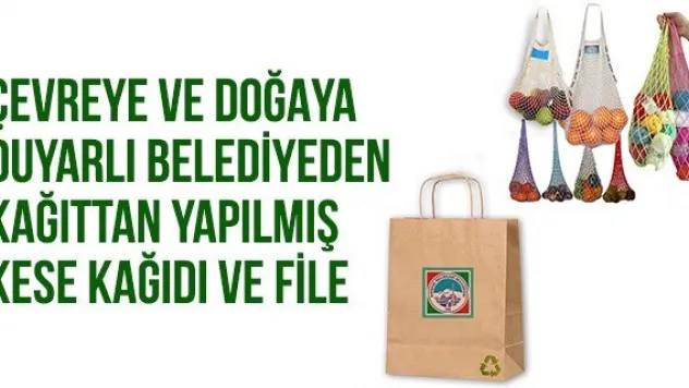 Çevreye ve doğaya duyarlı belediyeden kağıttan yapılmış kese kağıdı ve file