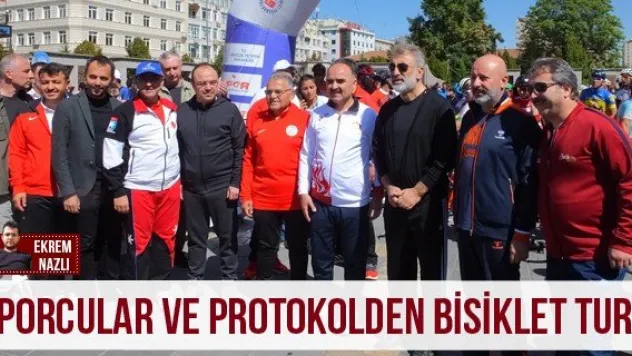 Sporcular ve protokolden bisiklet turu