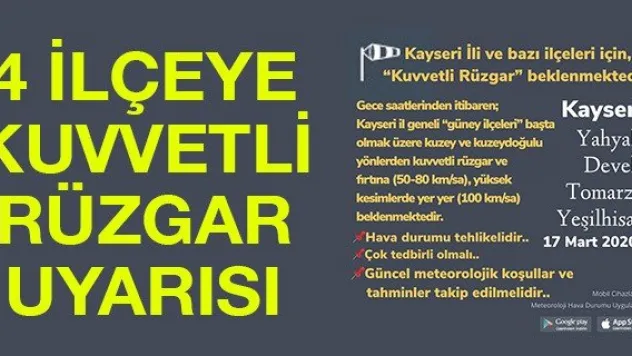 4 ilçeye kuvvetli rüzgar uyarısı