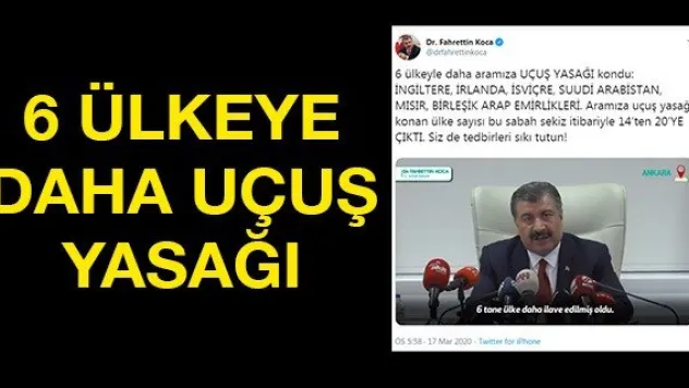 6 ülkeye daha uçuş yasağı