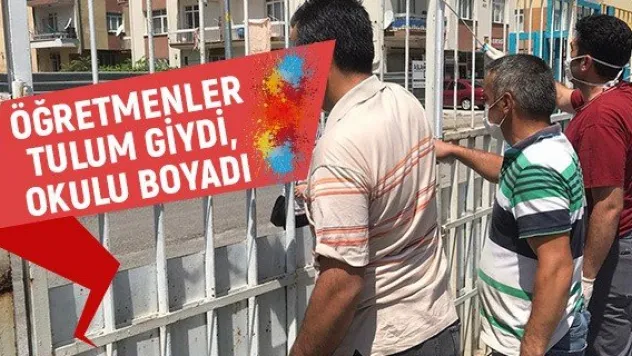 Öğretmenler tulum giydi, okulu boyadı