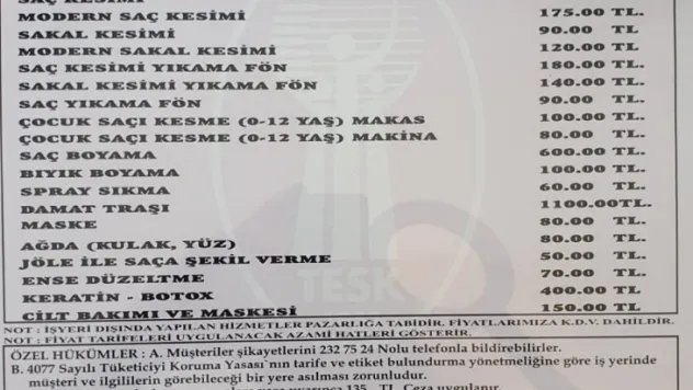 Berber fiyatlarına zam