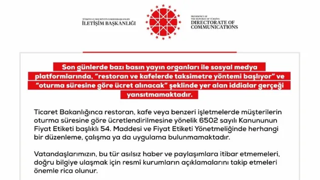 DMM: 'Restoran ve kafelerde oturma süresine göre ücret alınacak iddiaları gerçeği yansıtmamaktadır'