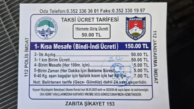 Kayseri'de Taksimetre nasıl hesaplanır?