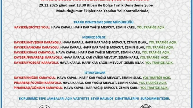 Kayseri'de yollar trafiğe açık
