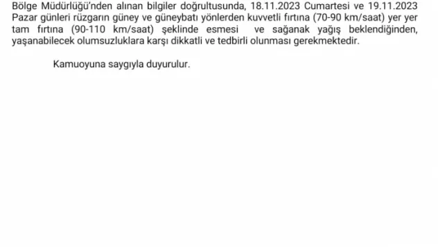 Kayseri'ye kuvvetli fırtına ve sağanak yağış uyarısı