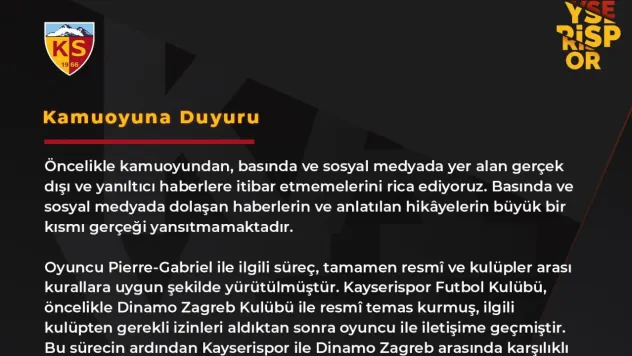 Kayserispor'dan Pierre-Gabriel açıklaması: 'Yasal haklarımızı sonuna kadar kullanacağız'