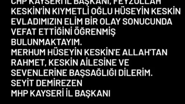 MHP İl Başkanı Demirezen, Keskin ailesine başsağlığı diledi