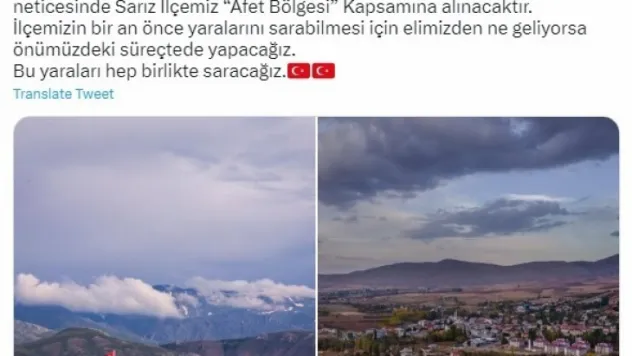 Sarız, 'Afet bölgesi' kapsamına alınıyor