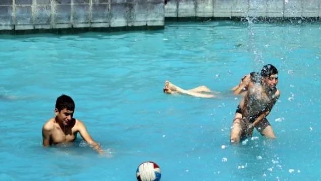 Sıcaktan bunalanlar kendilerini süs havuzuna attı