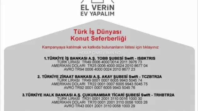 TOBB, 1 Milyar Lira Destekle Deprem Bölgesi İçin Konut Seferberliği Başlattı