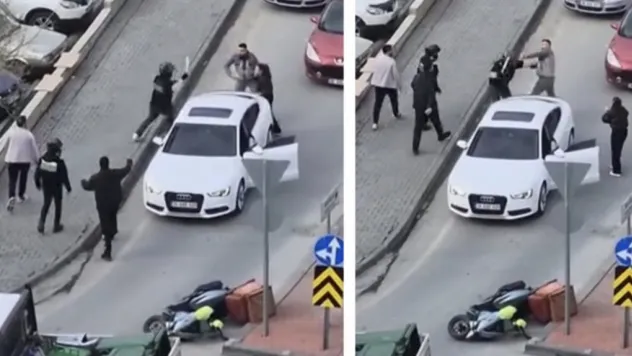 Trafikte tartışma sonrası otomobil sürücüsü ile motokurye kavga etti