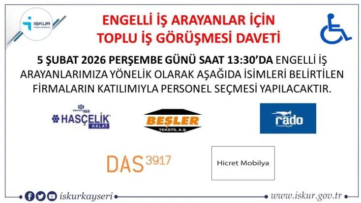 Engelli vatandaşlara yönelik toplu iş görüşmesi gerçekleşecek