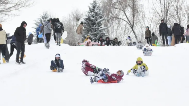 Kızak, tepsi ve naylonla karın tadını çıkardılar