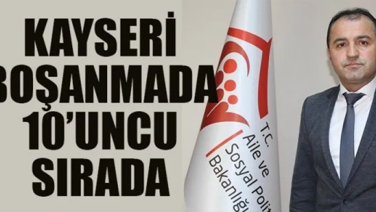 KAYSERİ BOŞANMADA 10'UNCU SIRADA