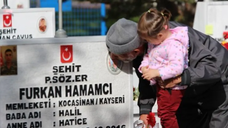 Şehit evlada 18 Mart öpücüğü