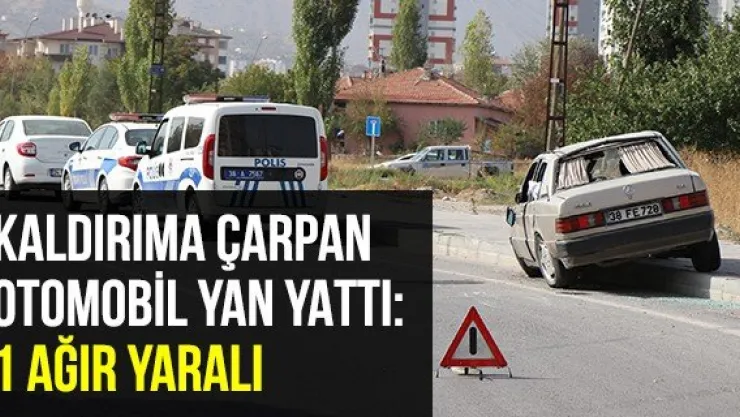 Kaldırıma Çarpan Otomobil Yan Yattı: 1 Ağır Yaralı