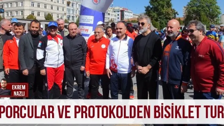 Sporcular ve protokolden bisiklet turu