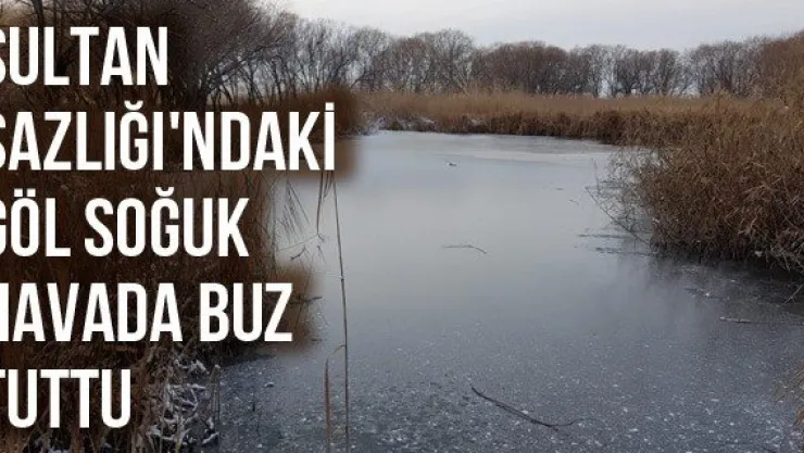 Sultan Sazlığı'ndaki göl soğuk havada buz tuttu
