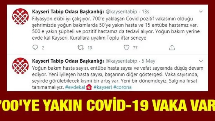 700'YE YAKIN COVİD-19 VAKA VAR!
