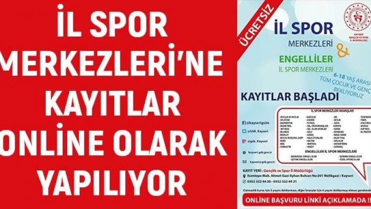İl Spor merkezleri'ne kayıtlar online olarak yapılıyor