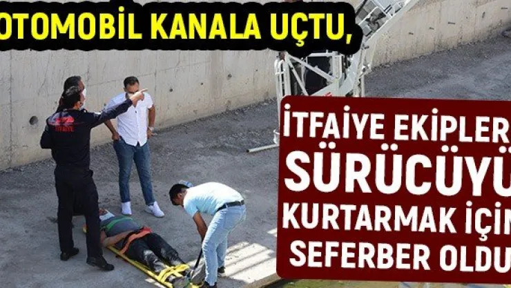 Kayseri'de otomobil kanala uçtu, itfaiye ekipleri sürücüyü kurtarmak için seferber oldu