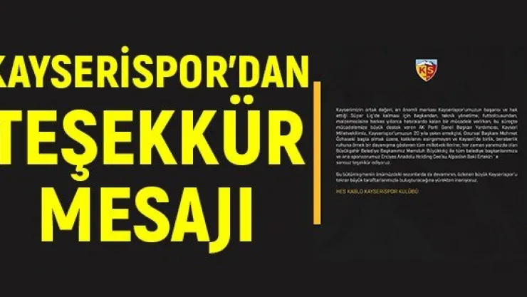 Kayserispor'dan teşekkür mesajı