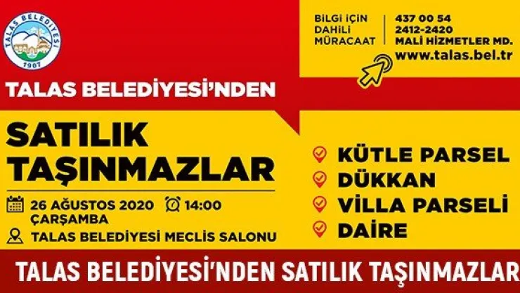 Talas Belediyesi'nden satılık taşınmazlar