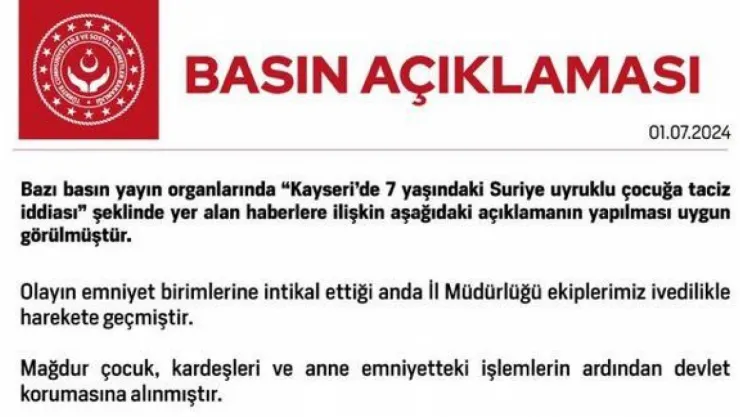 Bakanlık'tan Danişmentgazi'deki olaya ilişkin açıklama: 'Mağdur çocuk ve ailesi devlet korumasına alındı'