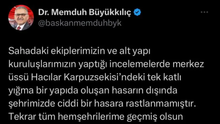 Başkan Büyükkılıç'tan hasar açıklaması
