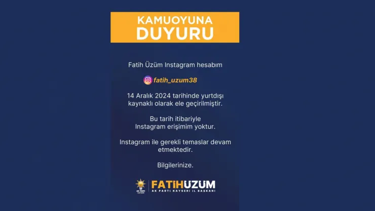 Başkan Üzüm'ün Instagram hesabı çalındı