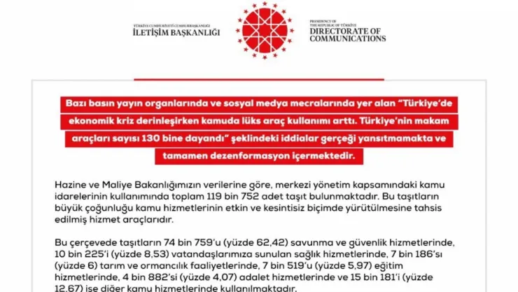 DMM: 'Türkiye'nin makam araçları sayısı 130 bine dayandı iddiası asılsızdır'