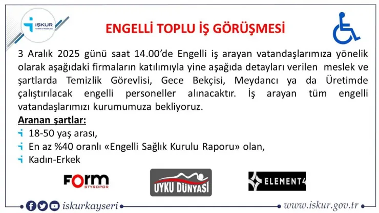 Engelli vatandaşlara yönelik toplu iş görüşmesi gerçekleşecek