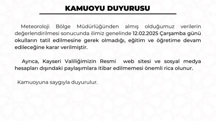 Kayseri'de kar tatili beklentisi boşa çıktı: Eğitime devam