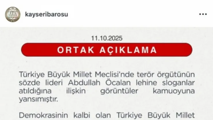 Kayseri Barosu: 'Binlerce şehidimizin aziz hatırasını inciten hiçbir tutum ve söylem kabul edilemez'