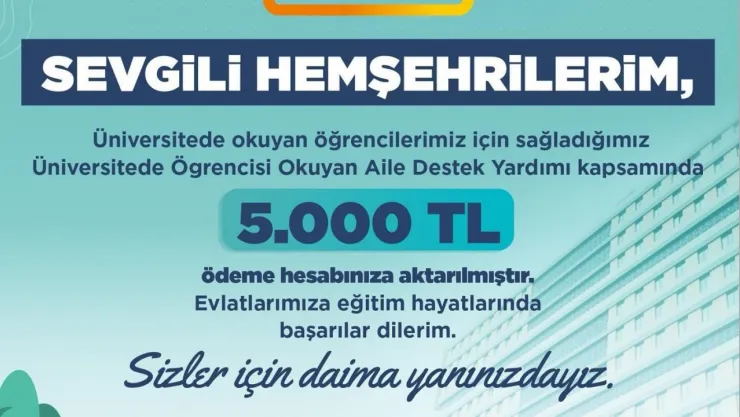 5 binden fazla aileye 5 bin lira eğitim desteği
