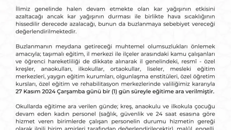 Kayseri'de kar tatili üçüncü güne uzatıldı