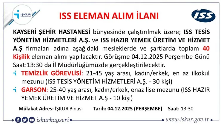 Kayseri Şehir Hastanesi'ne 40 kişilik personel alımı