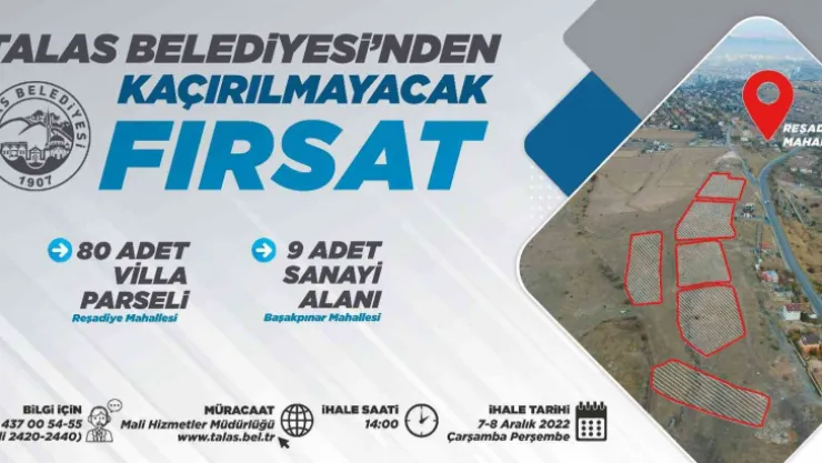 Talas'ın 89 parça taşınmazı satışta