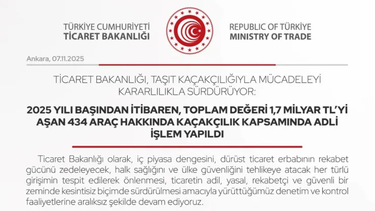 Toplam değeri 1,7 milyar lirayı aşan 434 araç hakkında kaçakçılık kapsamında adli işlem yapıldı