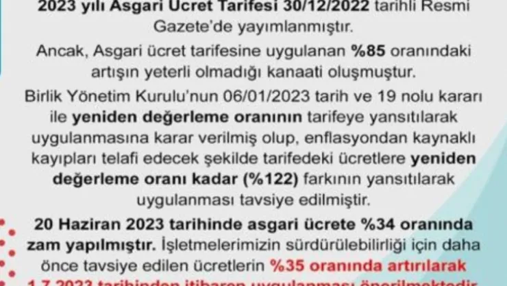 TÜRMOB'dan asgari ücrete zammın yüzde 35 olarak uygulanması önerisi