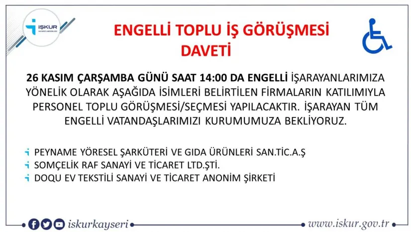 Engelli vatandaşlar için toplu iş görüşmesi gerçekleşecek