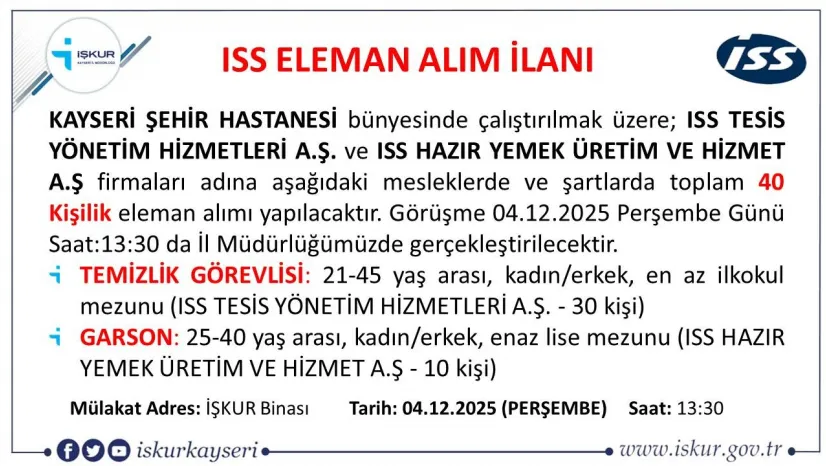 Kayseri Şehir Hastanesi'ne 40 kişilik personel alımı