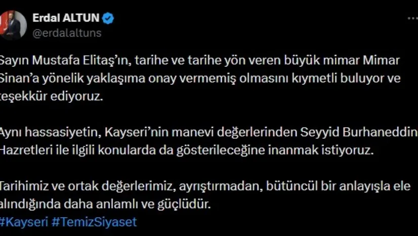 SP'li Altun'dan Elitaş'a teşekkür mesajı