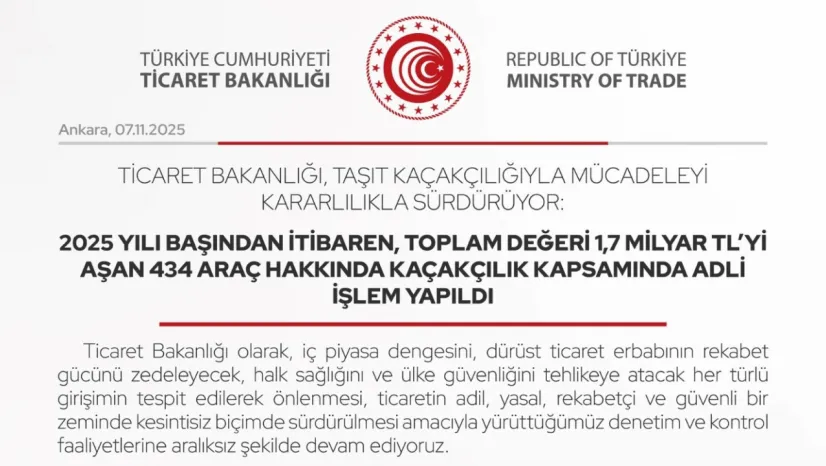 Toplam değeri 1,7 milyar lirayı aşan 434 araç hakkında kaçakçılık kapsamında adli işlem yapıldı
