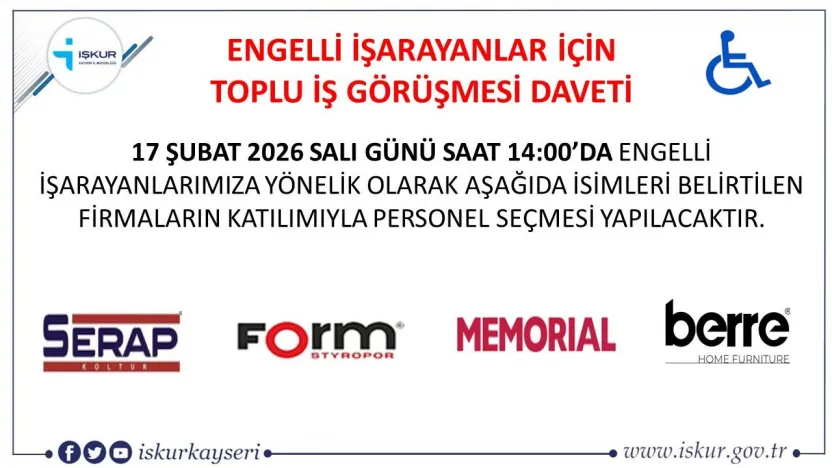 Engelli vatandaşlara yönelik toplu iş görüşmesi gerçekleşecek