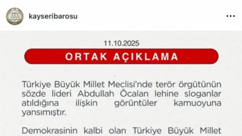 Kayseri Barosu: 'Binlerce şehidimizin aziz hatırasını inciten hiçbir tutum ve söylem kabul edilemez'